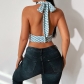 Sexy V-neck strappy halter top plaid show chest vest women ML21290