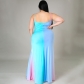 Spring sexy milk silk suspender type round neck slit skirt loose gradient dress N7444