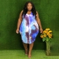 Mid Skirt Sleeveless Tie Dye Print Loose Waist Dress Small Fragrance Urban Casual N7453