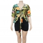 Plus Size Two Piece Printed Casual T-Shirt Shorts Set N7455