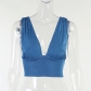 Sleeveless Sexy V-Neck Cropped Navel Backless Solid Color Slim Tank Top SY21333DG