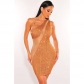 Oblique shoulder sequin mesh sexy fashion hip dress YY6568
