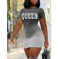 Sexy bag hip gradient color personalized print short-sleeved large size dress short-sleeved DL0244