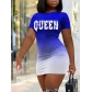 Sexy bag hip gradient color personalized print short-sleeved large size dress short-sleeved DL0244