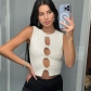 Women's fashion round neck sexy hollowed-out short cropped navel solid color vest W21B10978