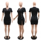 Thin solid color mid-waist U-neck hollow slit short skirt straight tribute woolen ruffle dress YF9734