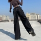 Printed Dark Woven Pants Street Hip Hop Streamers Wide Leg Pants Casual Pocket Trousers Women HP22539