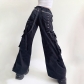 Printed Dark Woven Pants Street Hip Hop Streamers Wide Leg Pants Casual Pocket Trousers Women HP22539