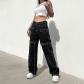 Personality Street Hot Girl Chain Design Jeans Straight Pocket Trousers HP22875