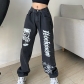 Personality letter print jeans street casual slim loose high waist trousers HP23159