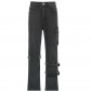 High Waist Straight Jeans Irregular Tie Pocket Cargo Pants HP24096