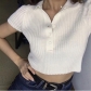 Slim Fit Cropped Sweater New Single Breasted Vintage POLO Collar Crop Top T-Shirt HT0235V0B