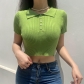 Slim Fit Cropped Sweater New Single Breasted Vintage POLO Collar Crop Top T-Shirt HT0235V0B