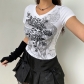 Retro Spice Girls Spring Sexy Slim Fit Rose Wings Print Ribbed Short Sleeve T-Shirt HT23739