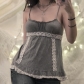Low-cut sexy bottoming lace lace stitching suspenders small top hipster women's clothing HT23992
