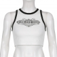 Spice Girl Alphabet Print Pick-Up Shoulder Bodysuit Colorblock Cropped Navel Short Sleeveless Tank Top T22885