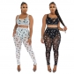 Sexy printed suspender top and see-through slim pencil pants two-piece set for women CY9683