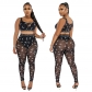 Sexy printed suspender top and see-through slim pencil pants two-piece set for women CY9683