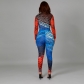 Fashion perspective sports leisure elastic stitching color sexy tight-fitting hip suit CY9707