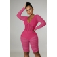 Women's Fashion Mesh Splicing Ruched Wrap Chest Sexy Casual Jumpsuit HM6609