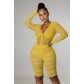 Women's Fashion Mesh Splicing Ruched Wrap Chest Sexy Casual Jumpsuit HM6609