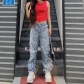 Fashion Personality Letter Patch Straight Jeans Street Hot Girl Loose Straight Casual Pants HP21675