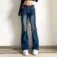 Ladies Hot Girl Metal Belt Butterfly Embroidery Personality Raw Edge High Waist Slim Jeans HP22095