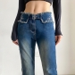 Ladies Hot Girl Metal Belt Butterfly Embroidery Personality Raw Edge High Waist Slim Jeans HP22095