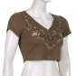 Distressed Retro Butterfly Print T-Shirt Short Tight V-Neck Top Bottoming Shirt Women HT22773