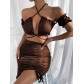 Women's Fungus Edge Sling Two-Piece Hollow Tie Pleated Hip Dress ZY22027