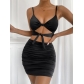 Sexy Hollow V-Neck Strap Pack Hip Two-Piece Dress Pleated Women's Sling Dress ZY22065