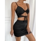 Sexy Hollow V-Neck Strap Pack Hip Two-Piece Dress Pleated Women's Sling Dress ZY22065