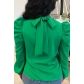 Solid Color Long Stand Collar Puff Sleeve Tie Back Top BN231