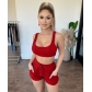 Women's Solid Color Tank Top Pit Strip Shorts Tracksuit LL6344