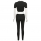 Fashion Embroidered Slim Navel Top High Waist Tight Pants Suit Women K22S11959
