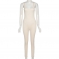 Women's Sleeveless Low Cut Solid Color Slim High Waist Sports Jumpsuit K22Q12602