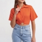 Solid Color Lapel Pullover Short Sleeve Cropped Navel Fashion Casual Top X22TP126