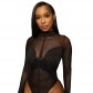 Women's mesh mesh perspective stitching black tight sexy jumpsuit all-in-one pants DY6929