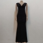 Solid Color Large V-Neck Tight Smocked Dress Long Skirt X54113