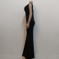 Solid Color Large V-Neck Tight Smocked Dress Long Skirt X54113