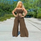 Women's Large Size Sexy Sling Strap Leaky Shoulder Loose Pants Solid Color Two-piece Set XNS6866