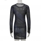 Mesh Print Basic Slim Fit Long Sleeve Dress Short Skirt Spring LR20145
