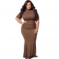 Solid color short-sleeved fashion casual two-piece suit plus size women's suit OSS22216