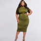 Solid Color Pleated Short Sleeve Sexy Tight Plus Size Women's Dress OSS22217