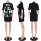 Fashion Multicolor Contrast Letter T-Shirt Dress GL6571