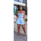 Sexy suspenders one-shoulder shorts suit two-piece set ML8239