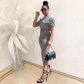 women's slim fit fashion suit pleated sports and leisure two piece suit MQ2339