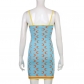 Colorful Crescent Contrast Color V-Neck Slim Wool Knit Sling Dress Short Skirt D21846