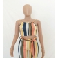 Women's Colorful Striped Sexy Two-Piece Backless Dress F8809