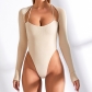 Solid Color Sexy Halter Bodysuit Women's X21BS753